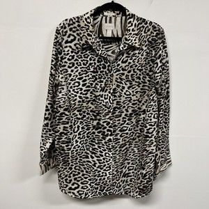 Chicos No Iron Button Up Shirt Womens Size XL 3 Leopard Print Long Sleeve Blouse